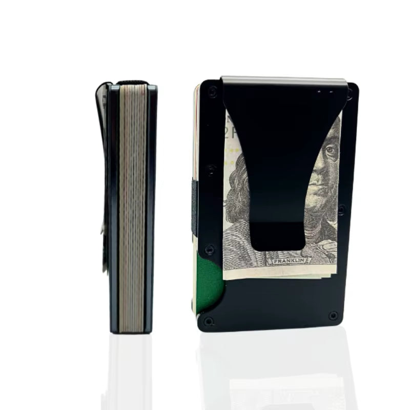 Minimalist Slim RFID Blocking Wallet for Men - Light Weight, Durable & Compact- Aluminum Wallet with Money Clip (Black）