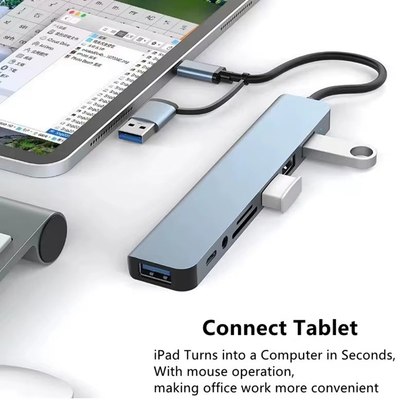 USB C Hub USB Splitter 8 in 1 USB Extender with 4 USB Port 1 USBC Port TF/SD Card Reader Audio Output Compatible for Macbook